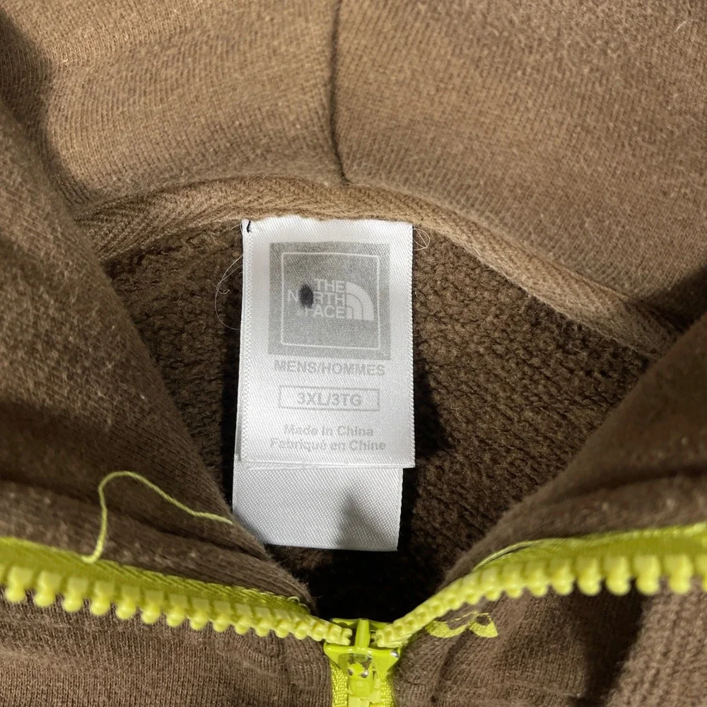 The North Face Hoodie Mens 3XL Brown All Over Print Full Zip Neon Green